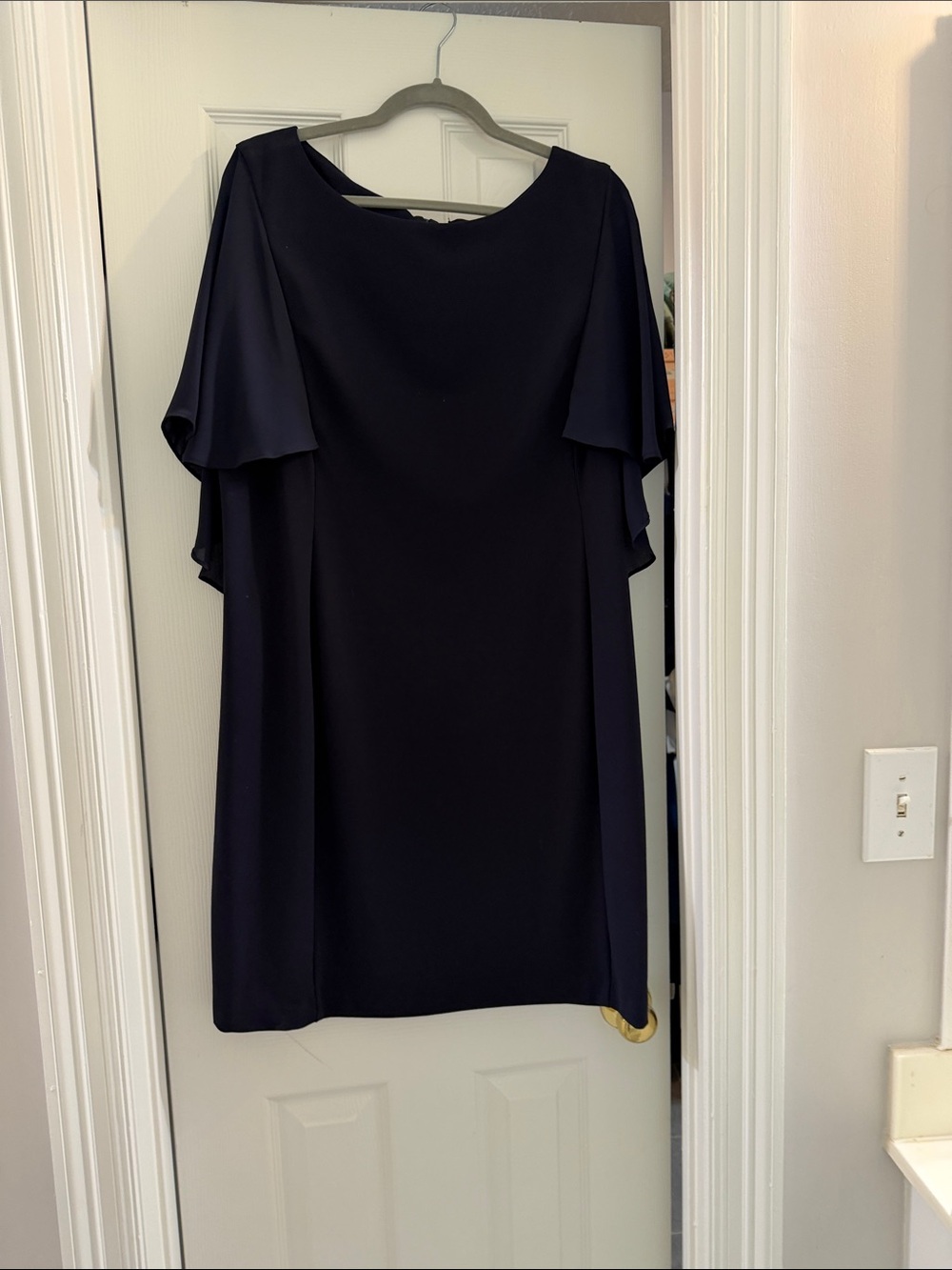 DKNY Navy Flutter-Sleeve Midi Shift Dress